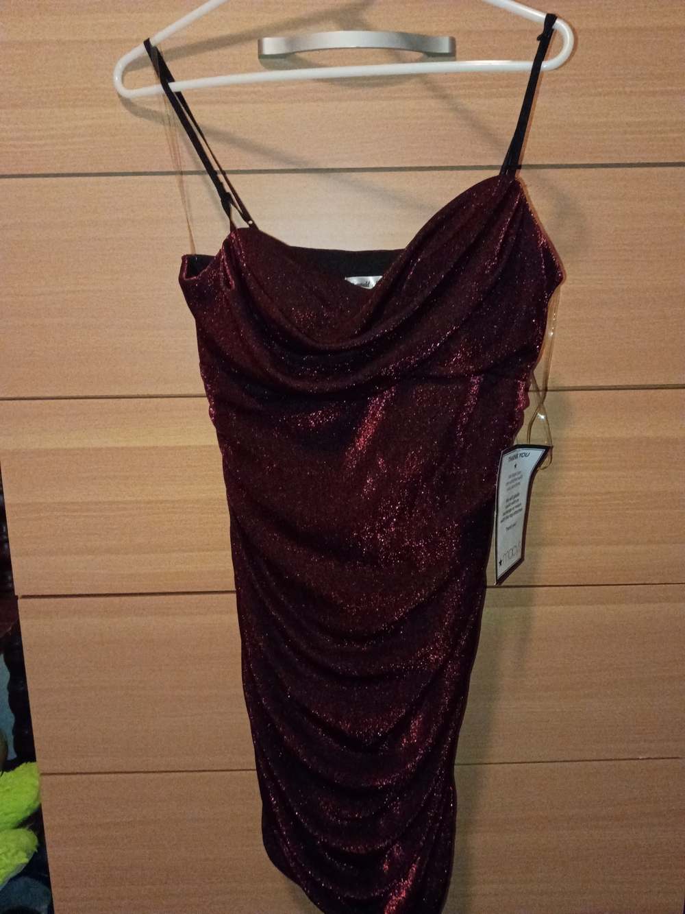 Macy's Burgundy Shimmer Cowl Neck Spaghetti Strap Mini Dress